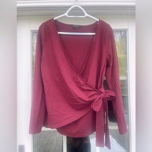 Burgundy, wrap maternity top with side tie